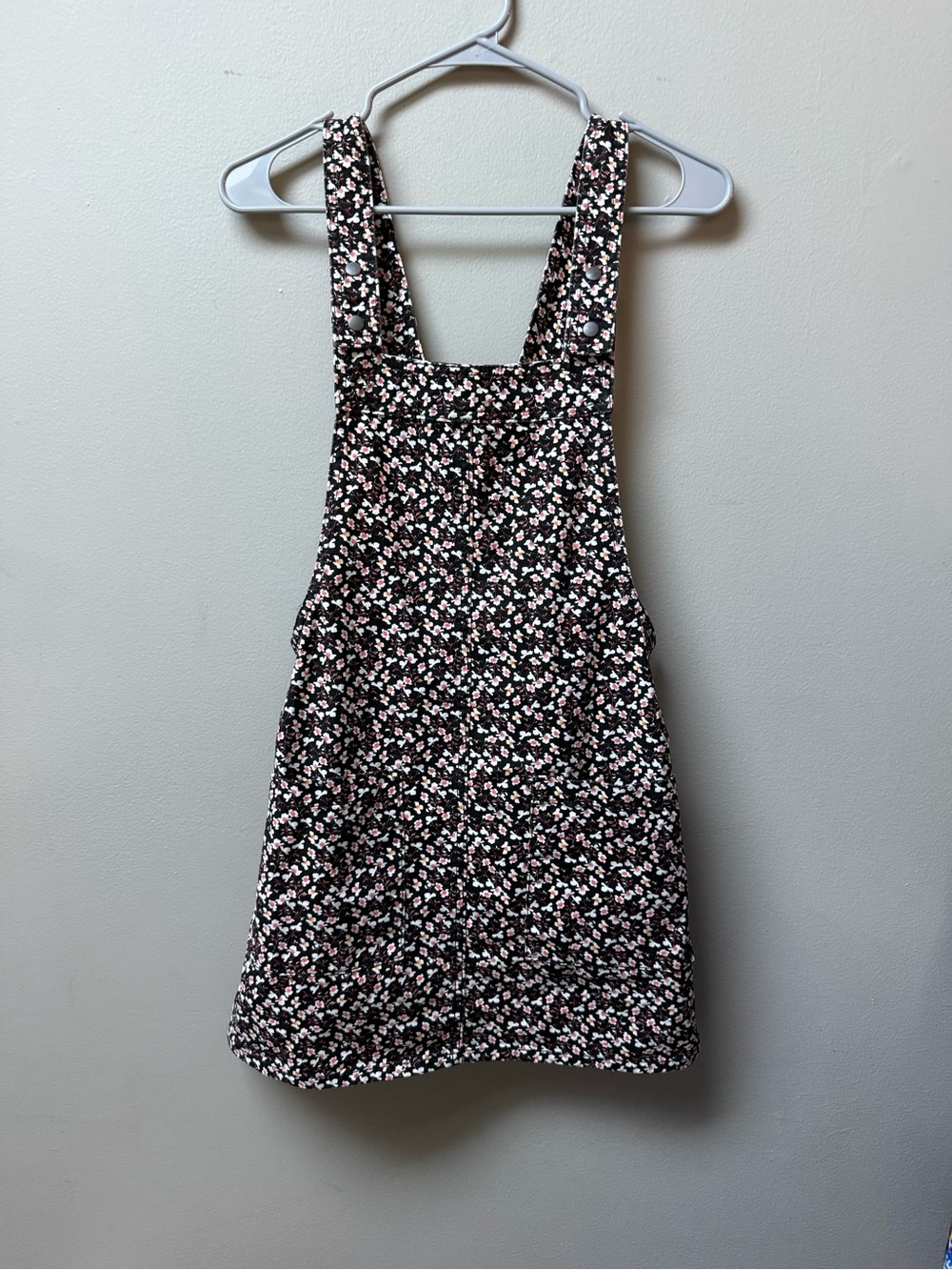 Xhilaration Black Floral Pinafore with Pink & White Blossoms